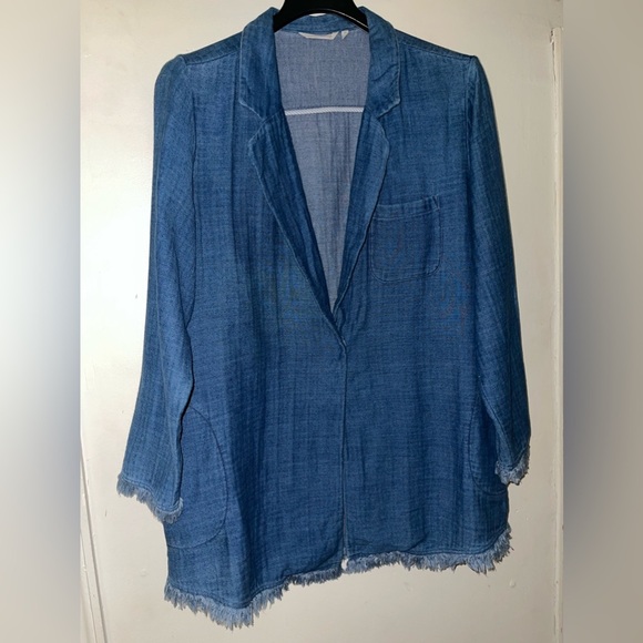 Soft Surroundings Plus size Chambray Fringe Blazer Jacket - Picture 1 of 8